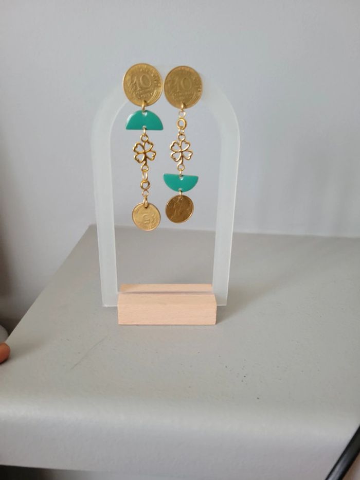 Clis d oreilles pieces cts et perle écaillée - photo numéro 5