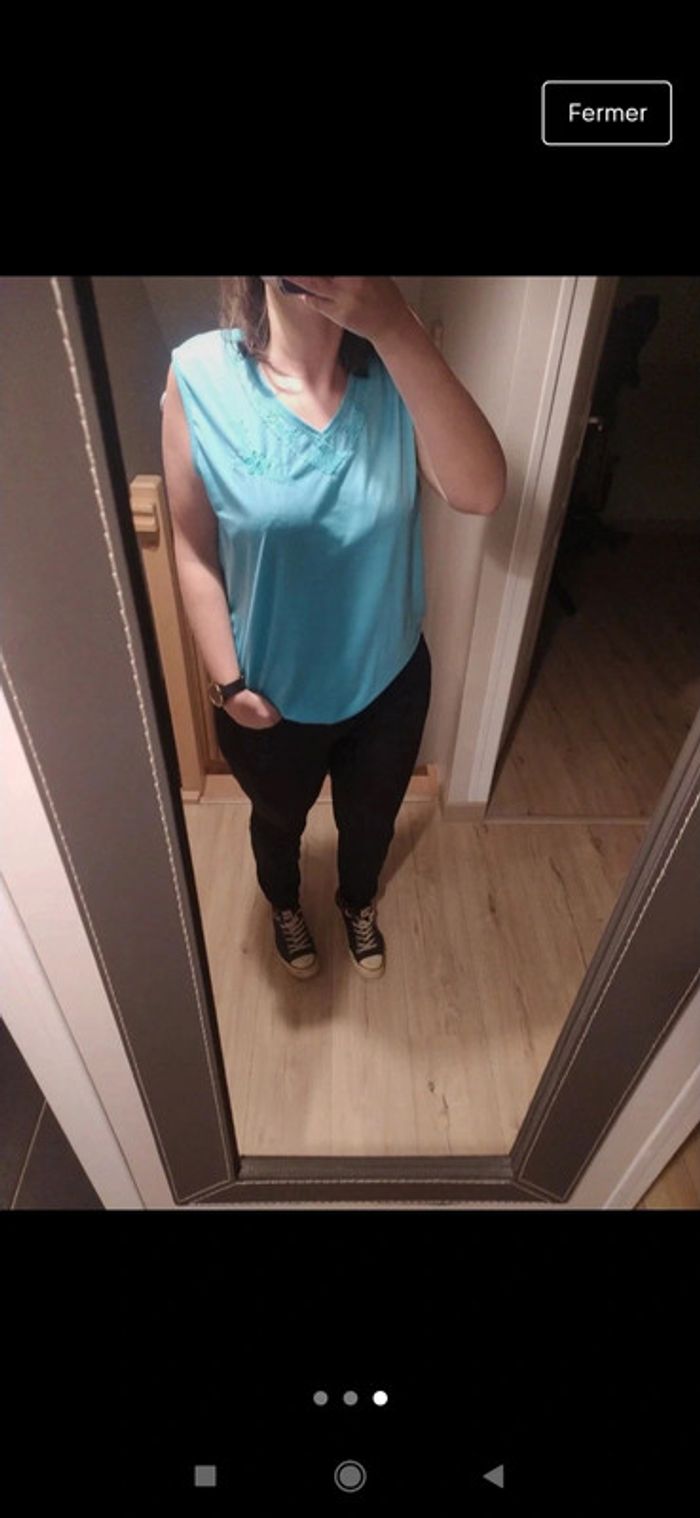 Débardeur vintage bleu brodé taille xl xxl oversize - photo numéro 2