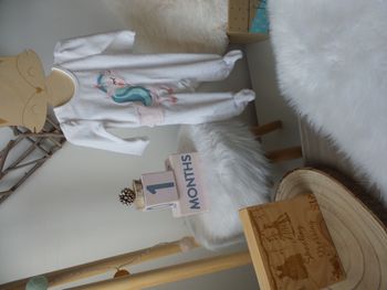 Jolie pyjama velour Licorne blanc rose in extenso fille 56cm