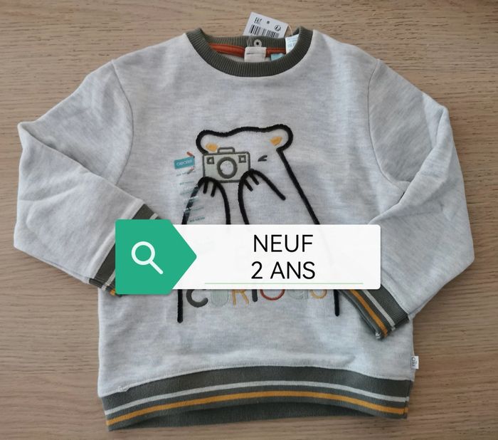 Pull gris Obaïbi 2 ans neuf garçon