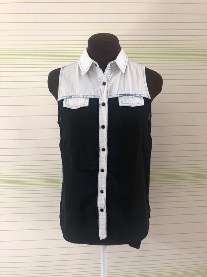 Chemisier manche courte mi jean mi polyester