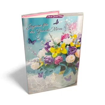Carte Joyeuse Fête des Grands-Mères Roses 17 x 11,5 cm Neuf