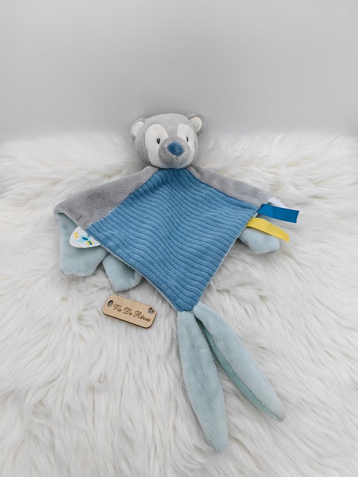 Doudou plat carré Loup Tim et Tiloo gris bleu Nattou - photo numéro 3