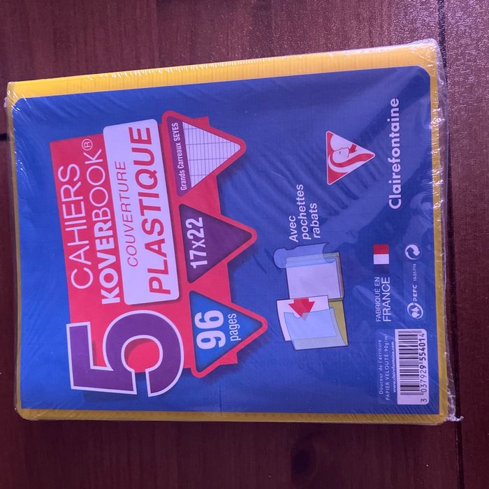 Lot cahiers 17x24 couverture plastique  avec pochettes rabats