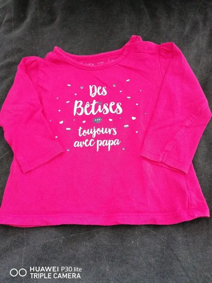 T-shirt manche longue Baby by Gémo – 6-9 mois – Fuchsia