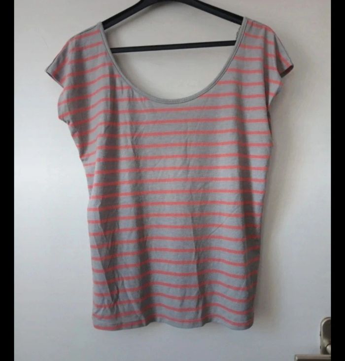 T-shirt rayé gris rouge in extenso L