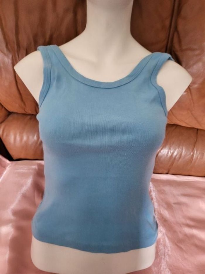 debardeur bleu coton , dos nu t 38