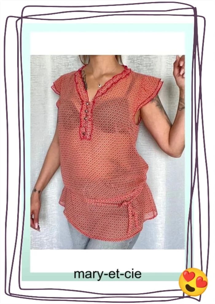 SOLDÉ - Blouse longue légère manches courtes, avec ceinture taille 44 - photo numéro 2