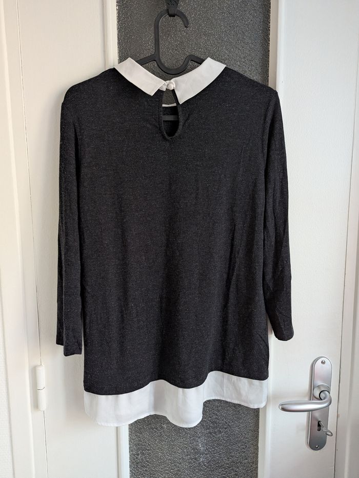 Blouse chemisier grain de malice blanc et gris taille s 36 - photo numéro 2