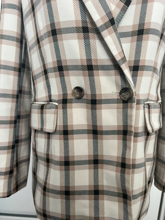 Blazer à carreaux crème marron et noir H&M - photo numéro 4