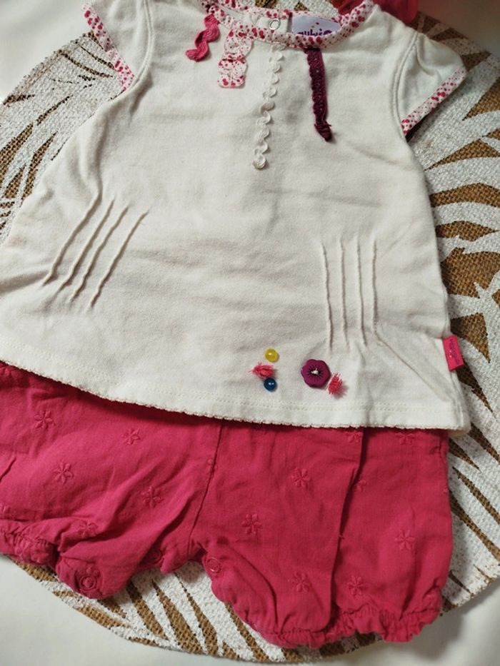 Barboteuse fille 1 mois rose et blanc - photo numéro 2