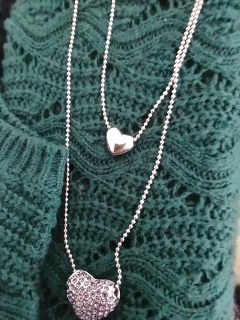 Collier double rang et coeurs plaqué argent et éléments Swarovski