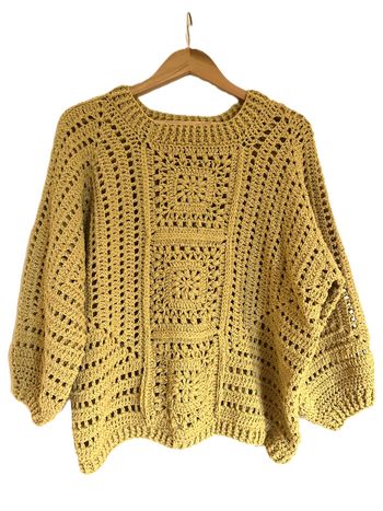 pull bohème jaune moutarde coton fait main au crochet
