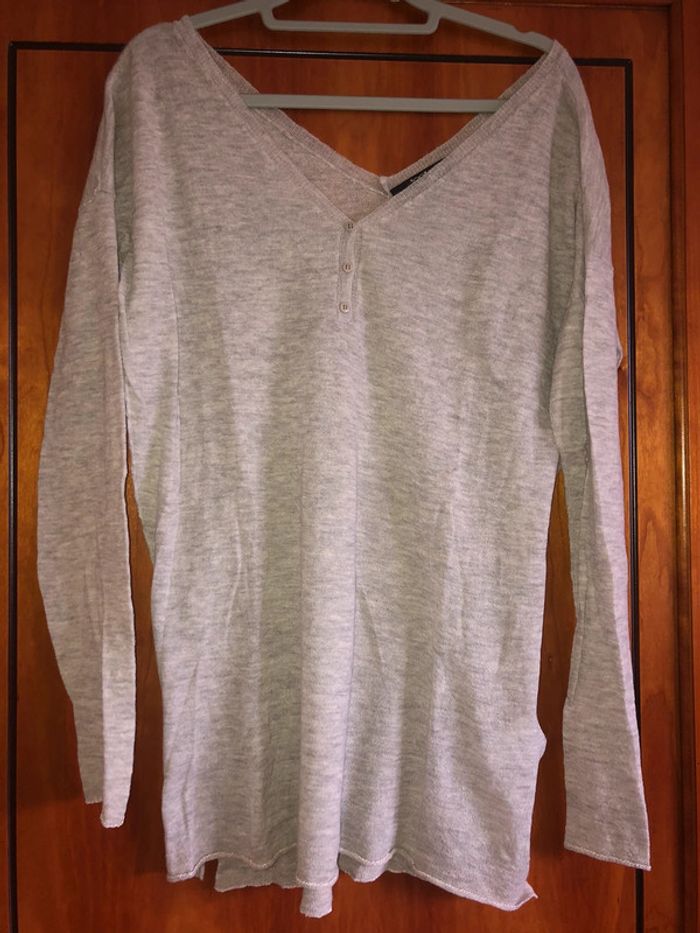 Pull léger gris col v Justeve 38