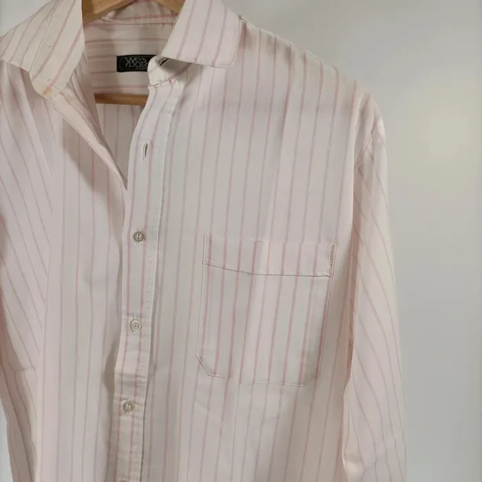Chemise à rayures Yves Dorsey - blanc et rose clair - Taille XL estimée - A028 - photo numéro 4