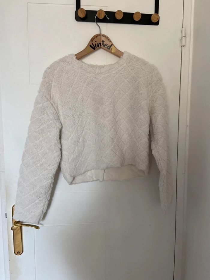 Sweat effet fourrure beige/blanc Zara Taille S