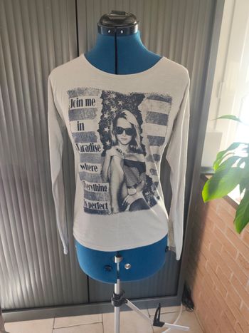 T-shirt ML tissaia 34 14 ans gris imprimé 
