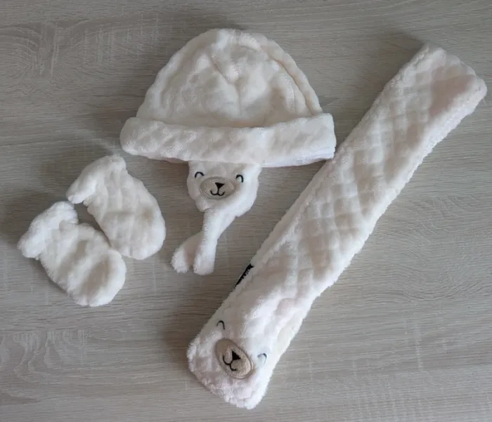 Set hiver Bonnet-Echarpe-Moufles TBE