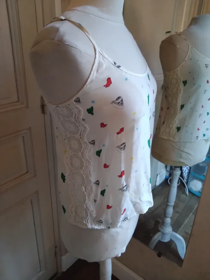 Débardeur / Caraco Bel Air T1 36 100% soie dentellesbohème