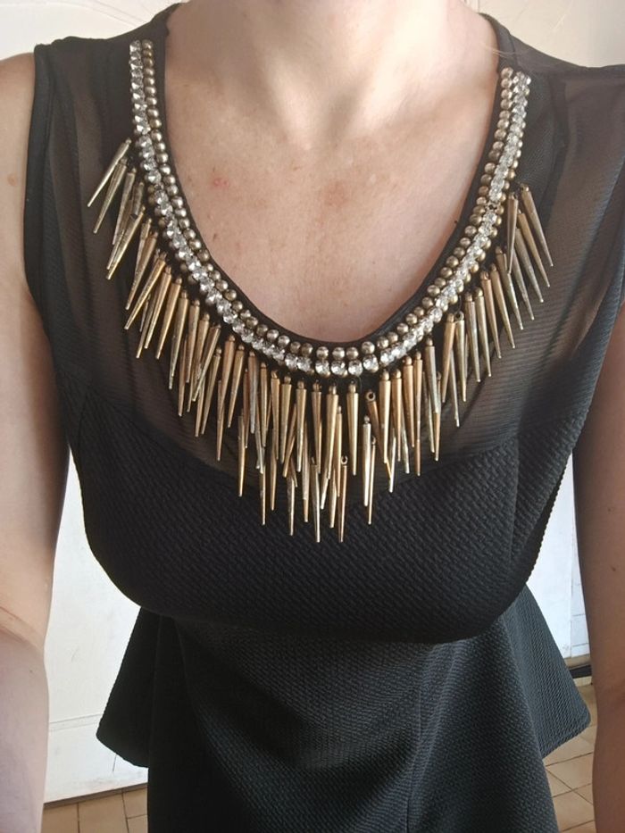💎 blouse top voile transparent et décor doré t s 36 m 38 vintage y2k 90s 2000 - photo numéro 10