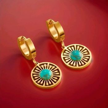boucles d'oreilles en plaqué or jaune + turquoise de marque hippie & bohème by petits hauts
