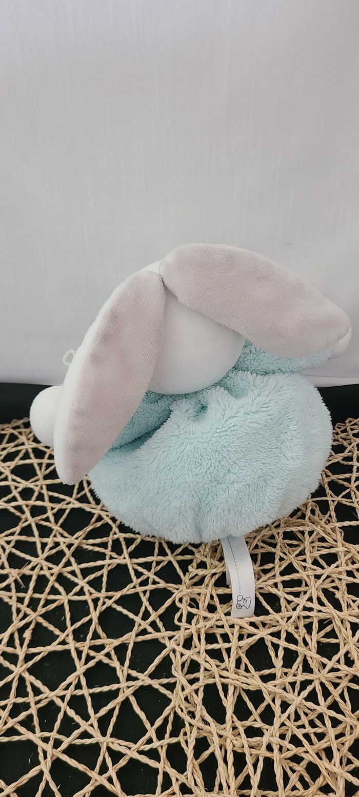 Doudou lapin boule bleu blanc gris oiseau Kaloo - photo numéro 3