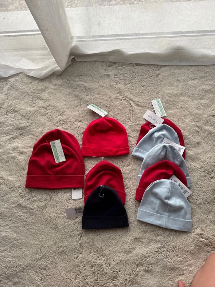 👶🍼Lot 10 bonnets bébé naissance -neuf avec étiquette -100%coton-lot revendeur