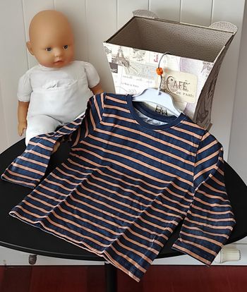 👦 T-shirt manches longues garçon 4 ans – Marine et camel