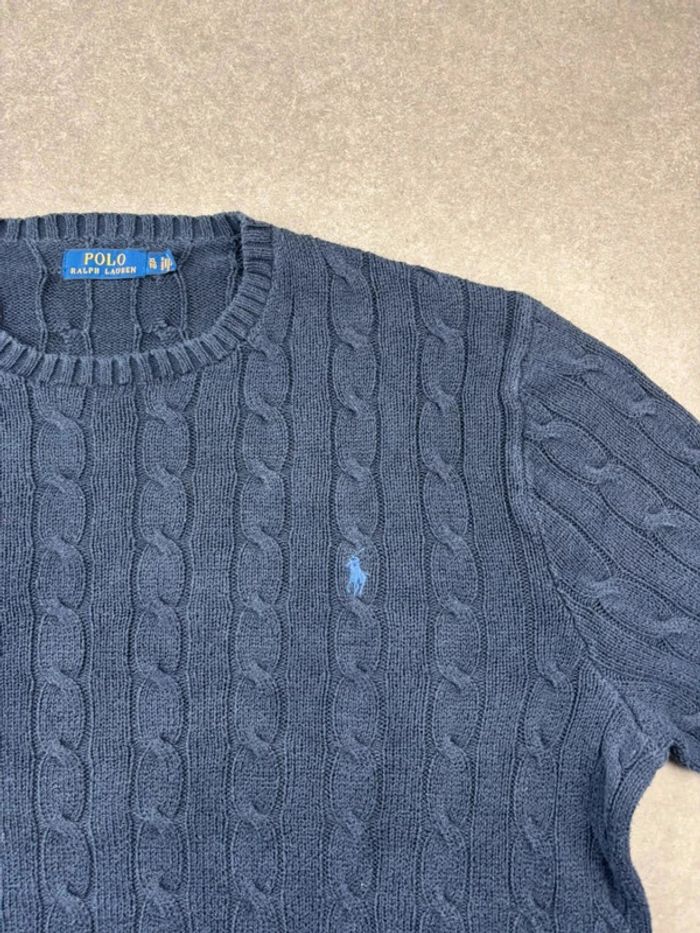Pull d’hiver torsadé en maille Ralph Lauren bleu col rond taille XL - photo numéro 4