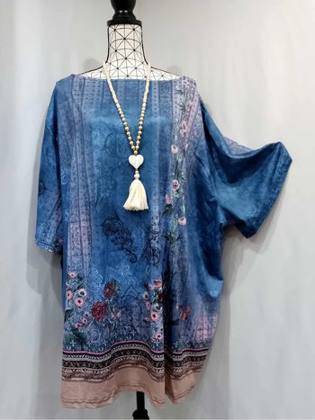 T-shirt rétro à imprimé floral bleu et rose grande taille 58 manches courtes coupe décontractée