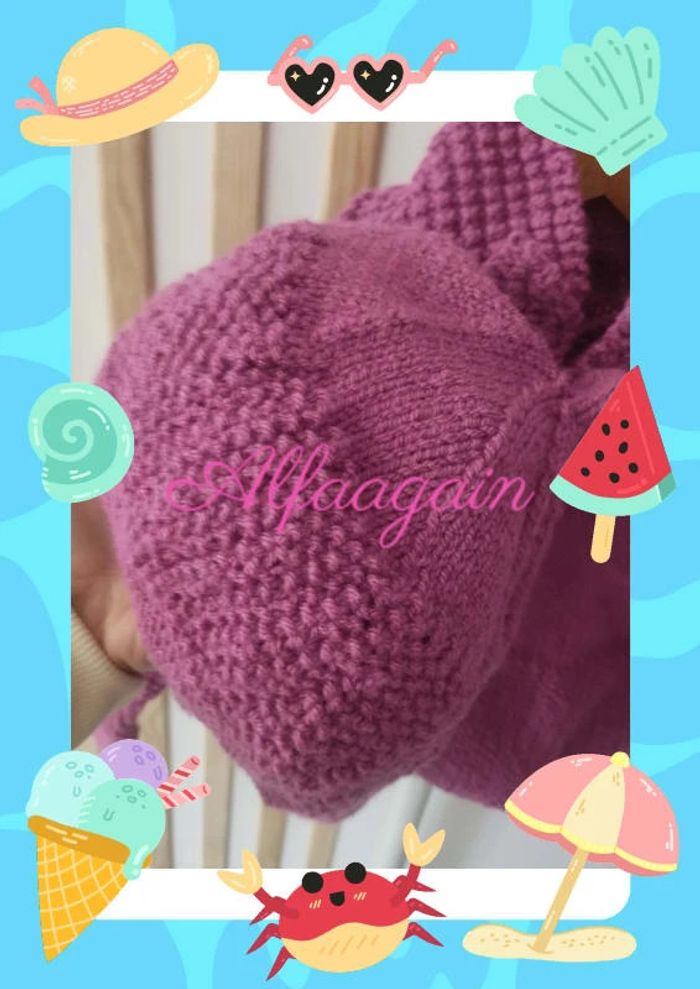 Gilet bonnet écharpe rose framboise tricot 3/4ans - photo numéro 7