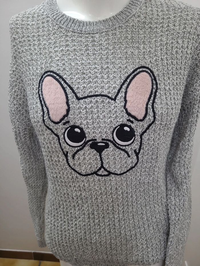 Pull motif bouldogne français taille M - photo numéro 3