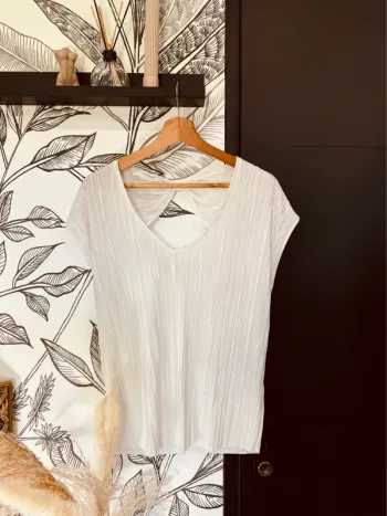 Taille 40 ~ L tee-shirt top femme Promod blanc satiné 🌷