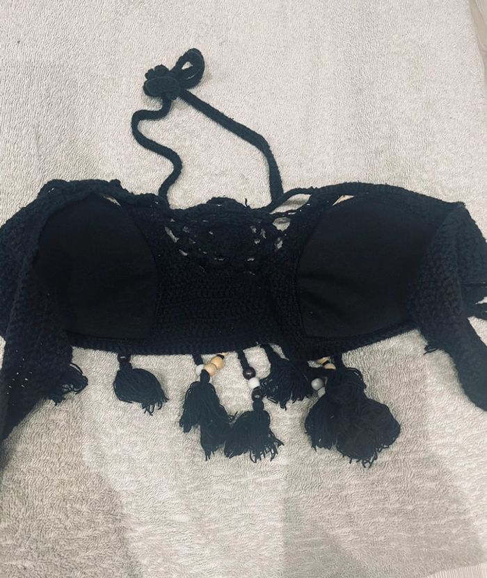 Haut de maillot de bain en tricot a franges avec perles - photo numéro 7