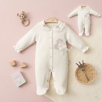 Dormeuse Bébé Fille 0–3 Mois Ivoire – Col Claudine Dentelé & Broderies Élégantes Cadeau Naissance