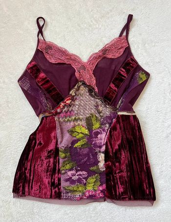 Débardeur bordeaux dentelle velours Whimsigoth vintage made in Italy 90s - Taille S