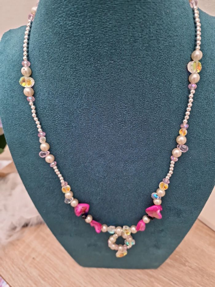 Collier Sautoir Perles Nacrées Perles Cristal Perles Coquillage Fushia - photo numéro 8