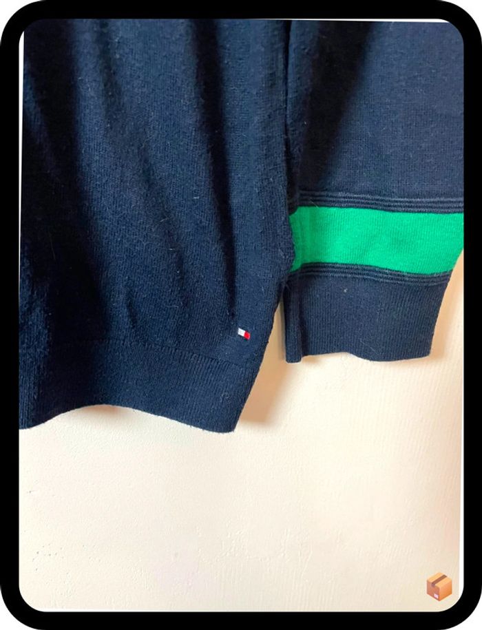 Beau pull coton Tommy Hilfiger taille M marine et vert - photo numéro 2