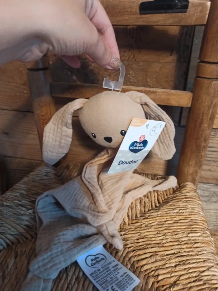 Doudou lapin beige foncé mots d'enfants neuf - photo numéro 6