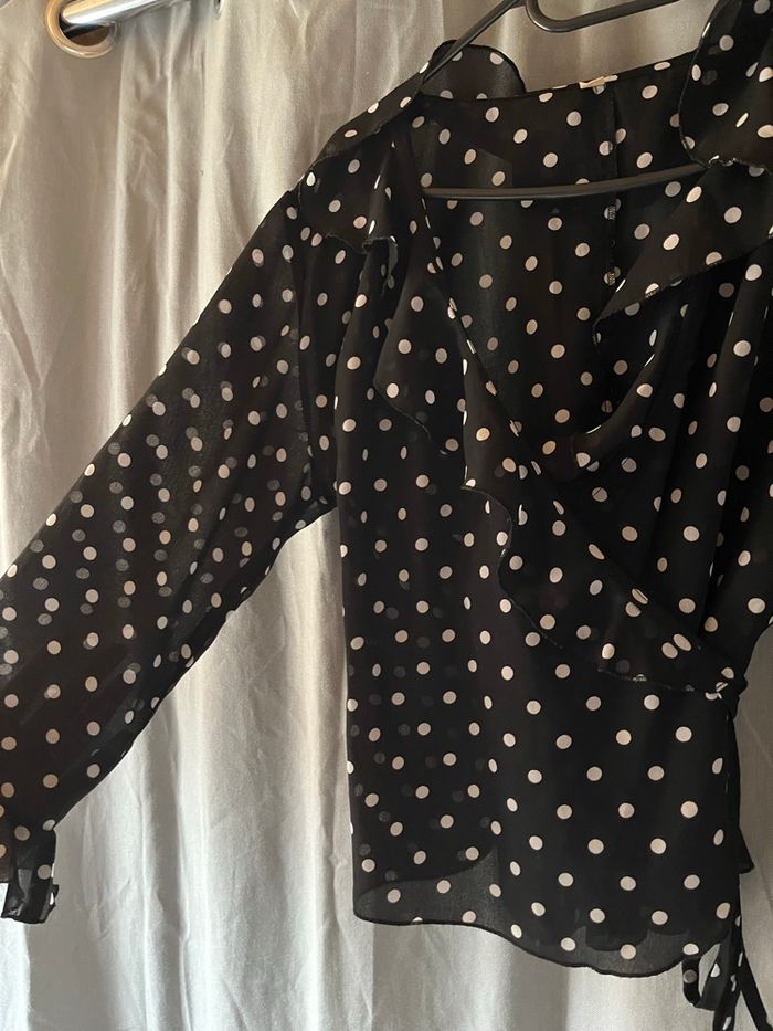 Chemisier Cache-Cœur à Pois Noir & Blanc – Volants – T. 38 - photo numéro 3