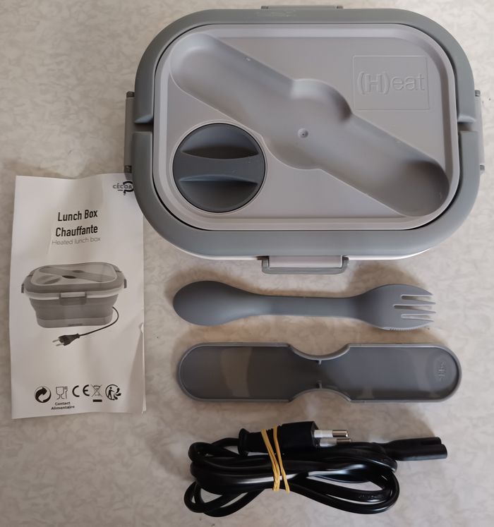 Lunch Box Chauffante Rétractable Silicone étanche avec couvert 3en1 Complet - photo numéro 4