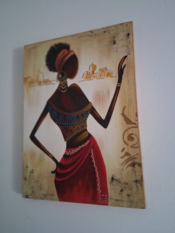 Tableau toile peint ,  55 x 40 cm, élégance africaine en couleurs vibrantes - photo numéro 2