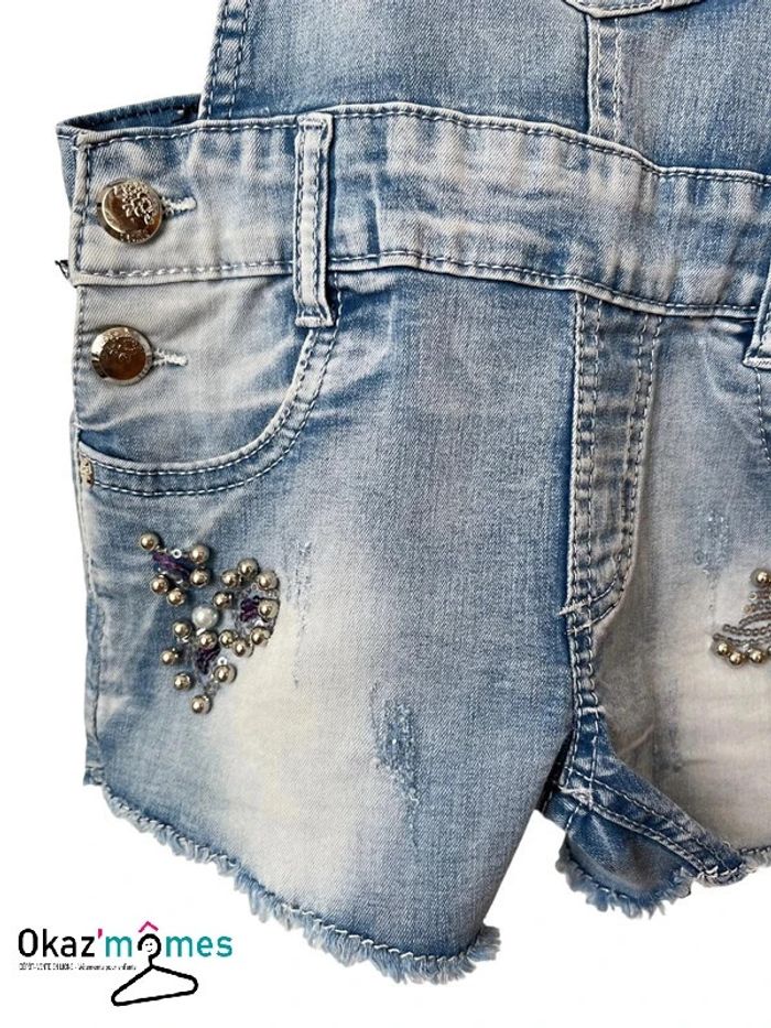 Salopette jean bleu denim (perles et sequins) - Magic girl 4 ans - photo numéro 2