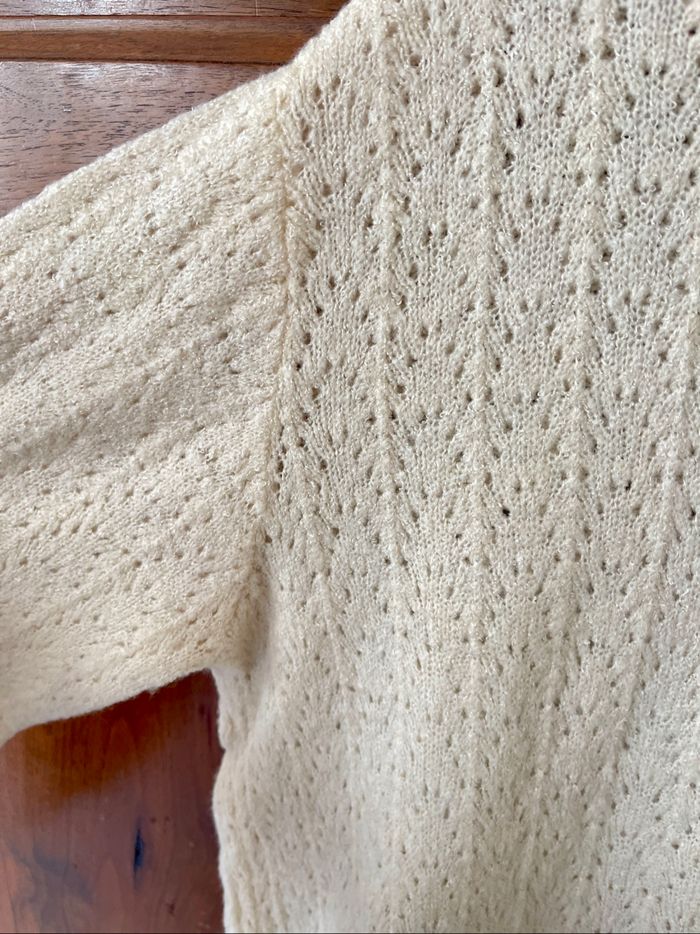 Cardigan tricote , beige , col grande ronde - photo numéro 4