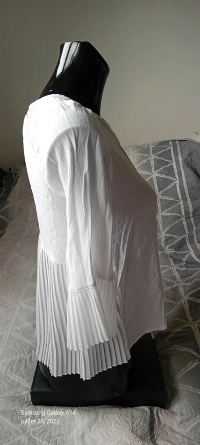 Blouse légère manches pagodes 3/4 avec plis et dentelle blanche femme S bonibo - photo numéro 4