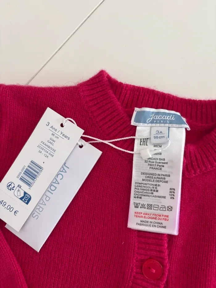 Jacadi – Gilet framboise fille (neuf avec étiquette) - photo numéro 2
