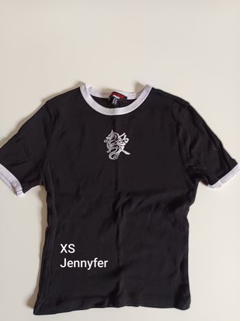 T-shirt top noir Jennyfer XS motif dragon