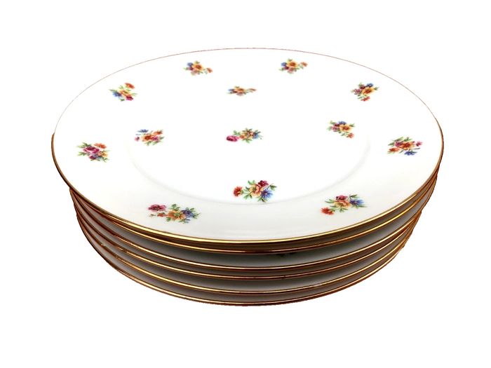 6 assiettes anciennes plates P.N France Porcelaine décor brassées de fleurs - photo numéro 8