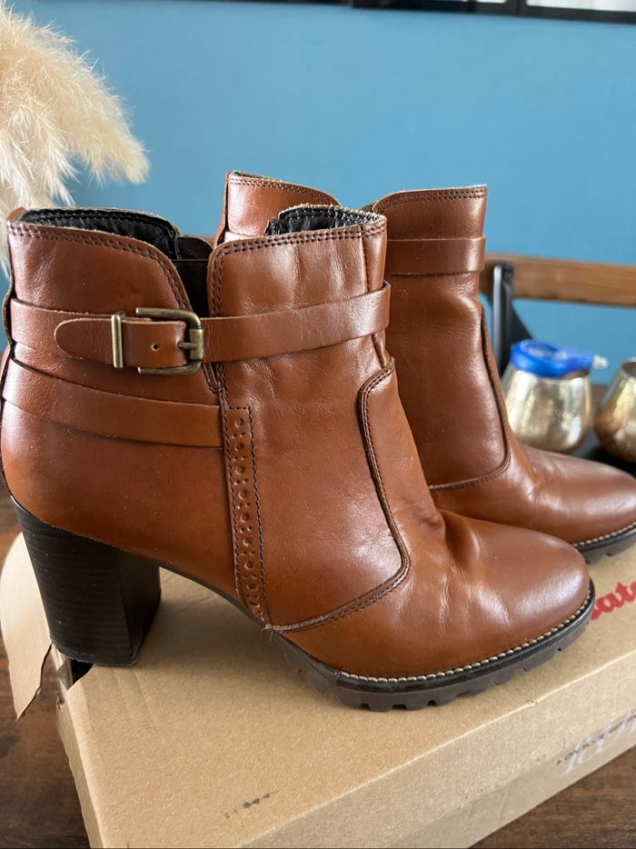 Boots bottines à talon marron en cuir ATELIERS MÉGIS pointure 40 - photo numéro 5