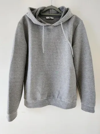 Sweat à capuche  rayé gris/blanc